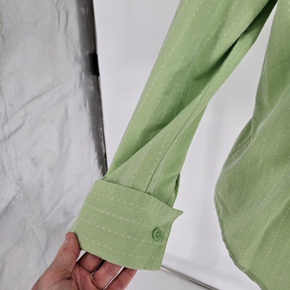 Coldwater Creek Button Up Shirt Womens PM Green Pleated Pintuck Long Sleeve Blou - Picture 6 of 11